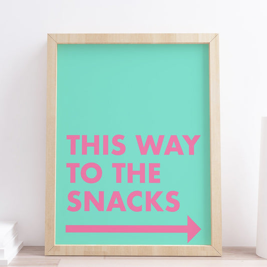 This Way To The Snacks Blue Arrow Kitchen Print