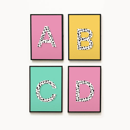 Custom Initial Print | Dalmation Pattern | Nursery Print | Pink Poster