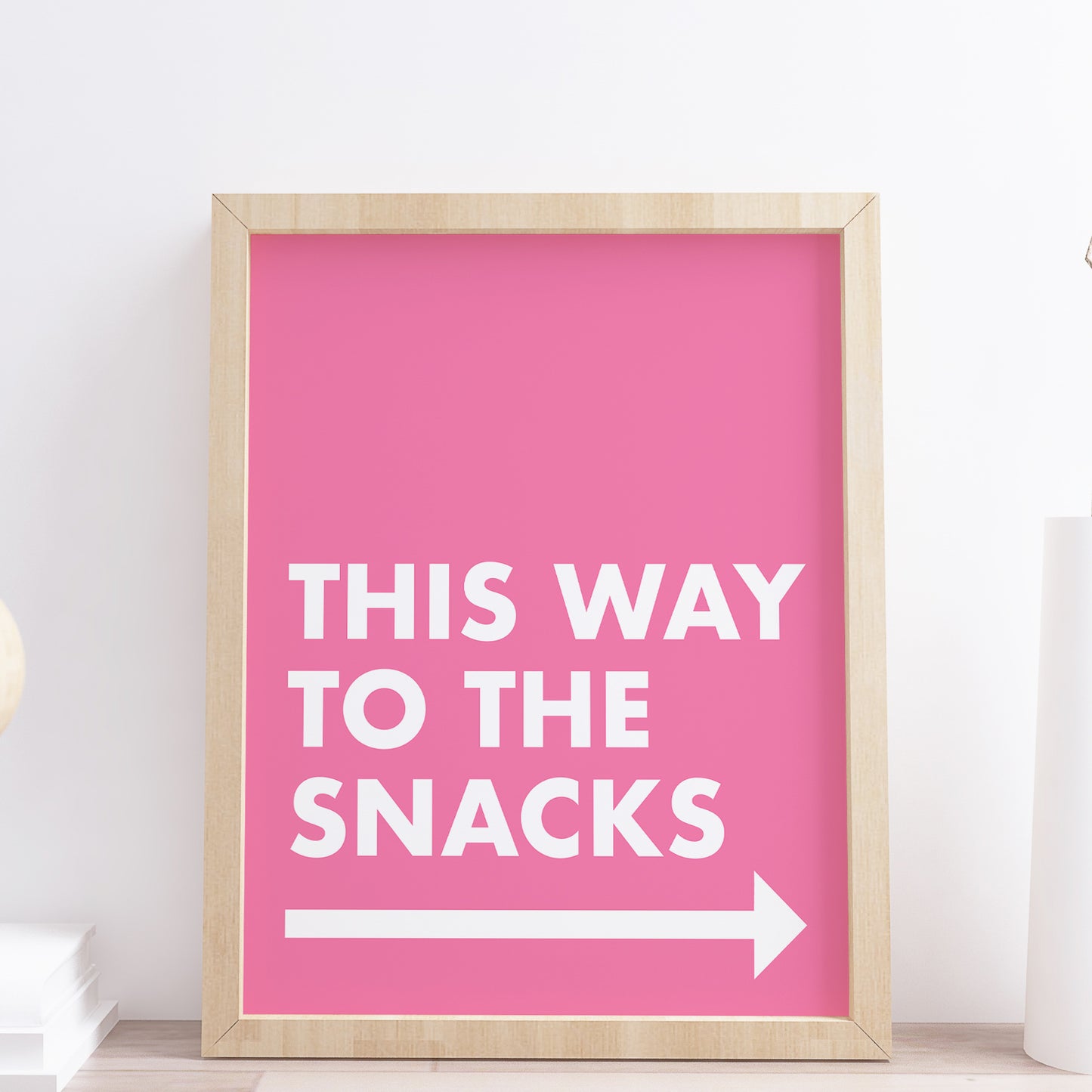 This Way To The Snacks Pink Arrow Kitchen Quote Print