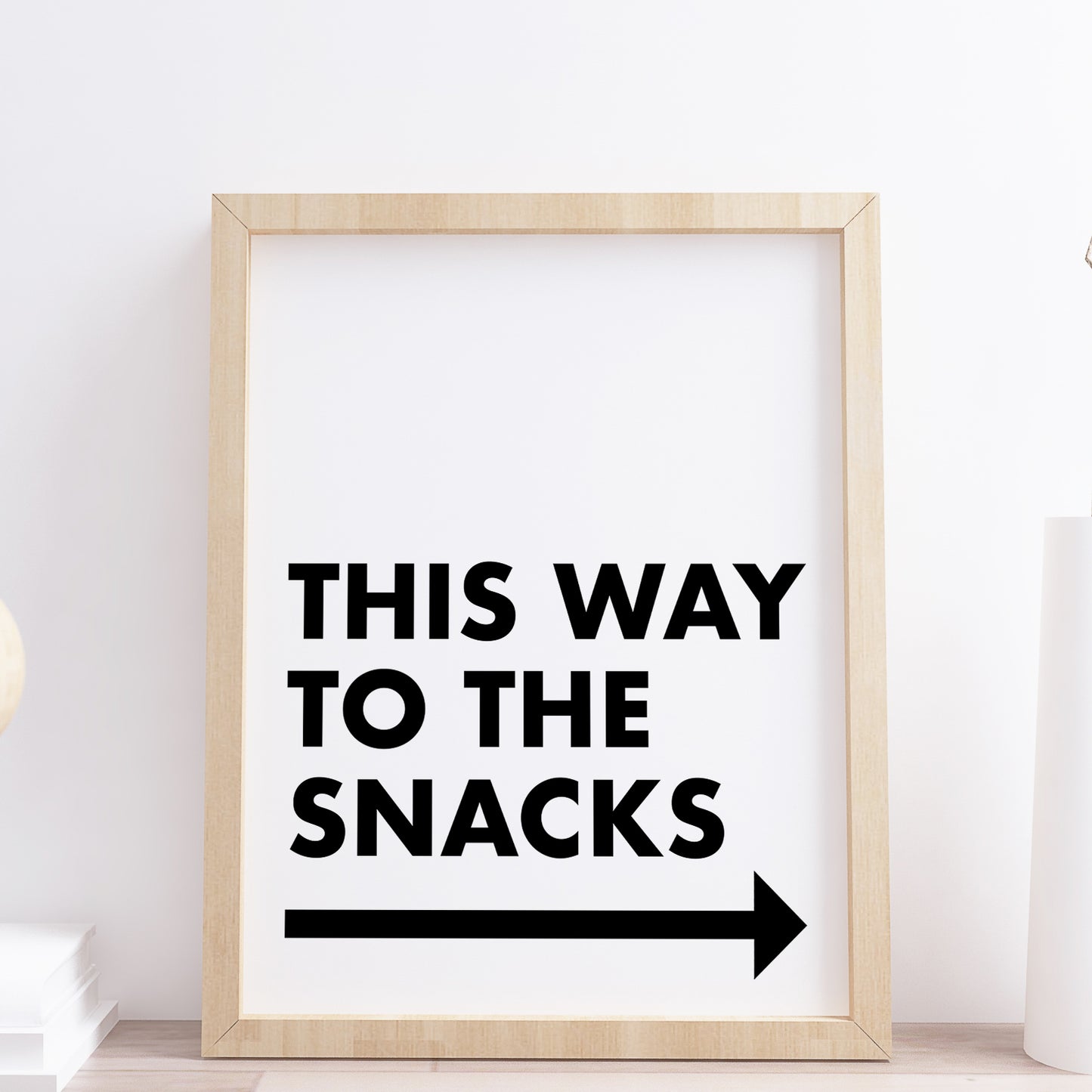 This Way To The Snacks Monochrome Arrow Kitchen Quote Print