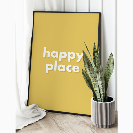 Happy Place Bright Positive Quote Yellow Typography Print