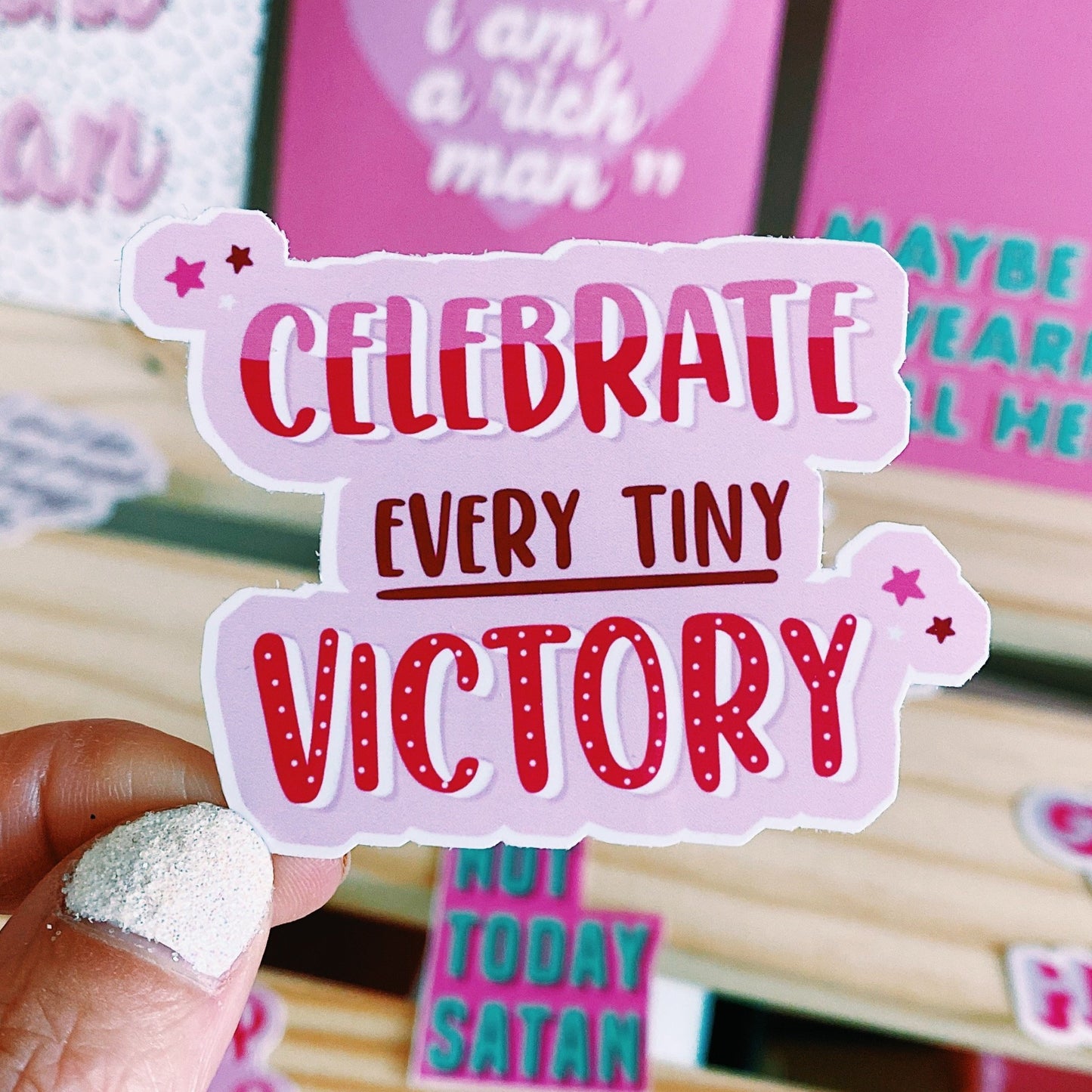 celebrate every tiny victory quote laptop sticker