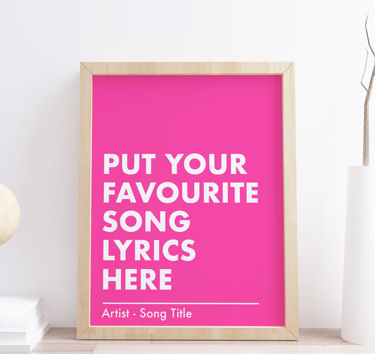 Song Lyrics Wall Art Pink Monochrome Print