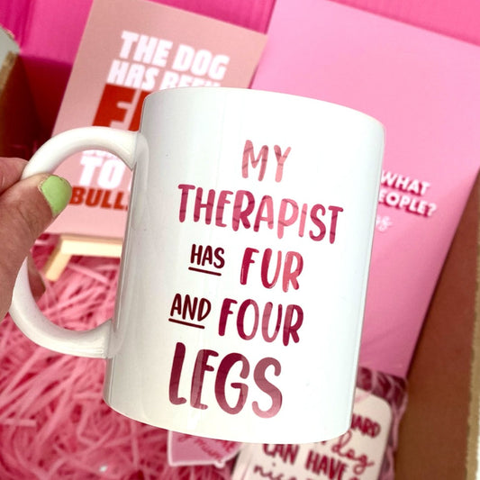 My Therapist has fur and four legs dog quote mug