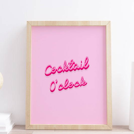 cocktail o'clock bar typography print