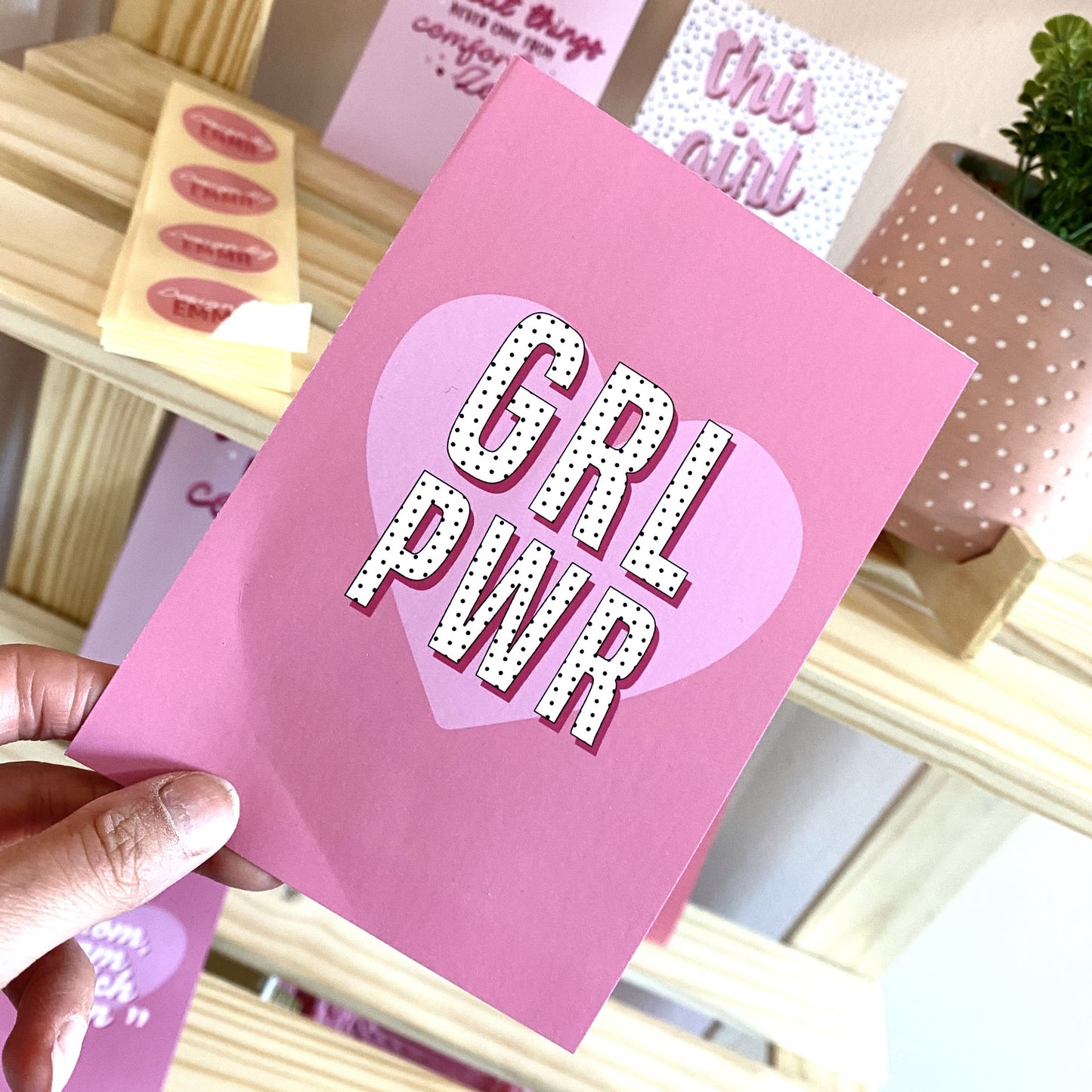 girl power heart motivational print postcard