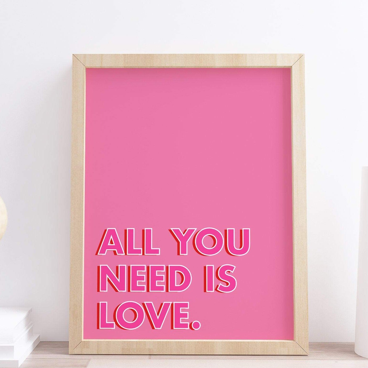 all you need is love typography wall art lyrics print