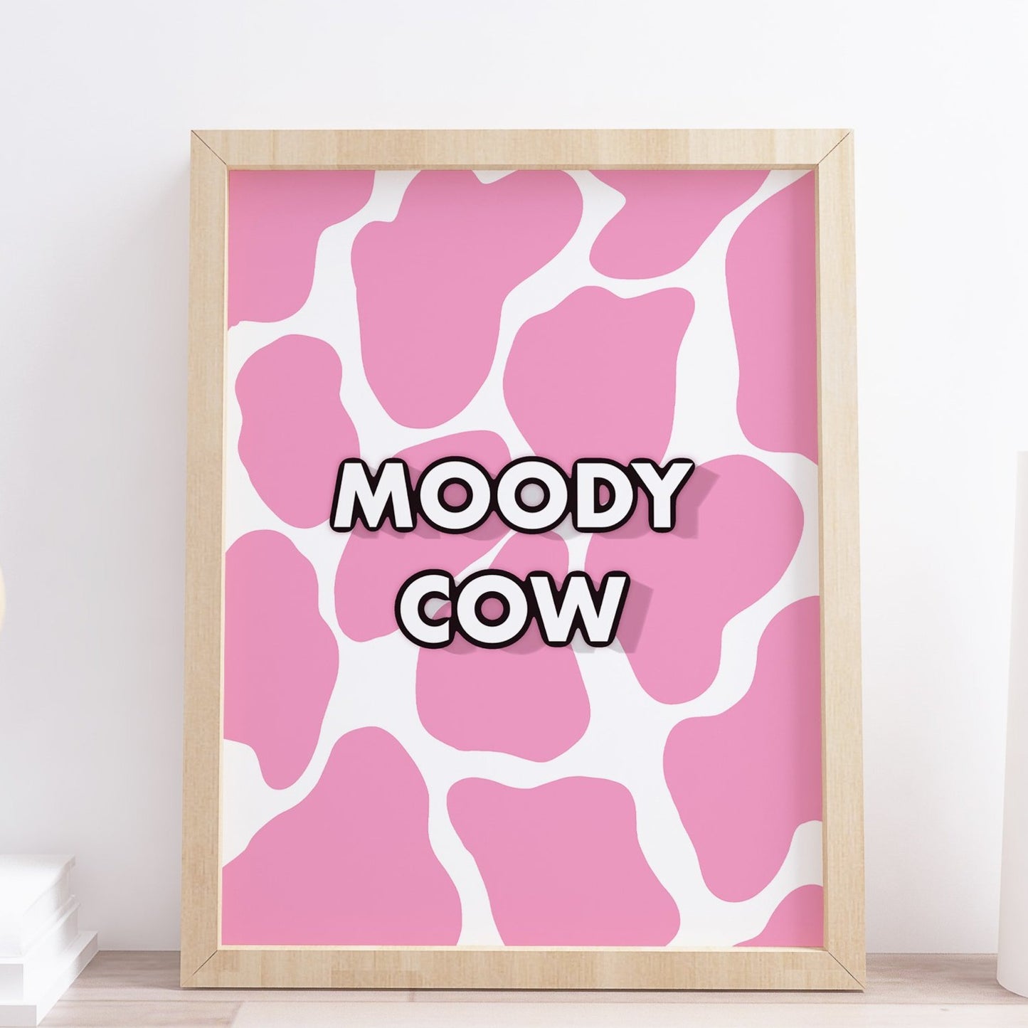 Moody Cow Pink Funny Sassy Typography Pink Pattern Print
