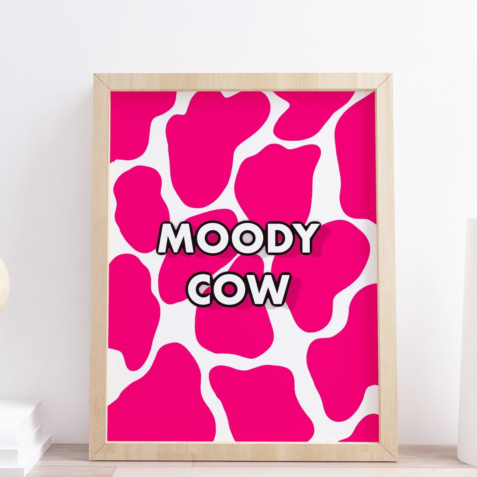 Moody Cow Pink Typography Pattern Print