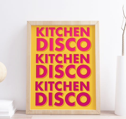 Kitchen Disco Bold Wall Art Yellow Quote Print