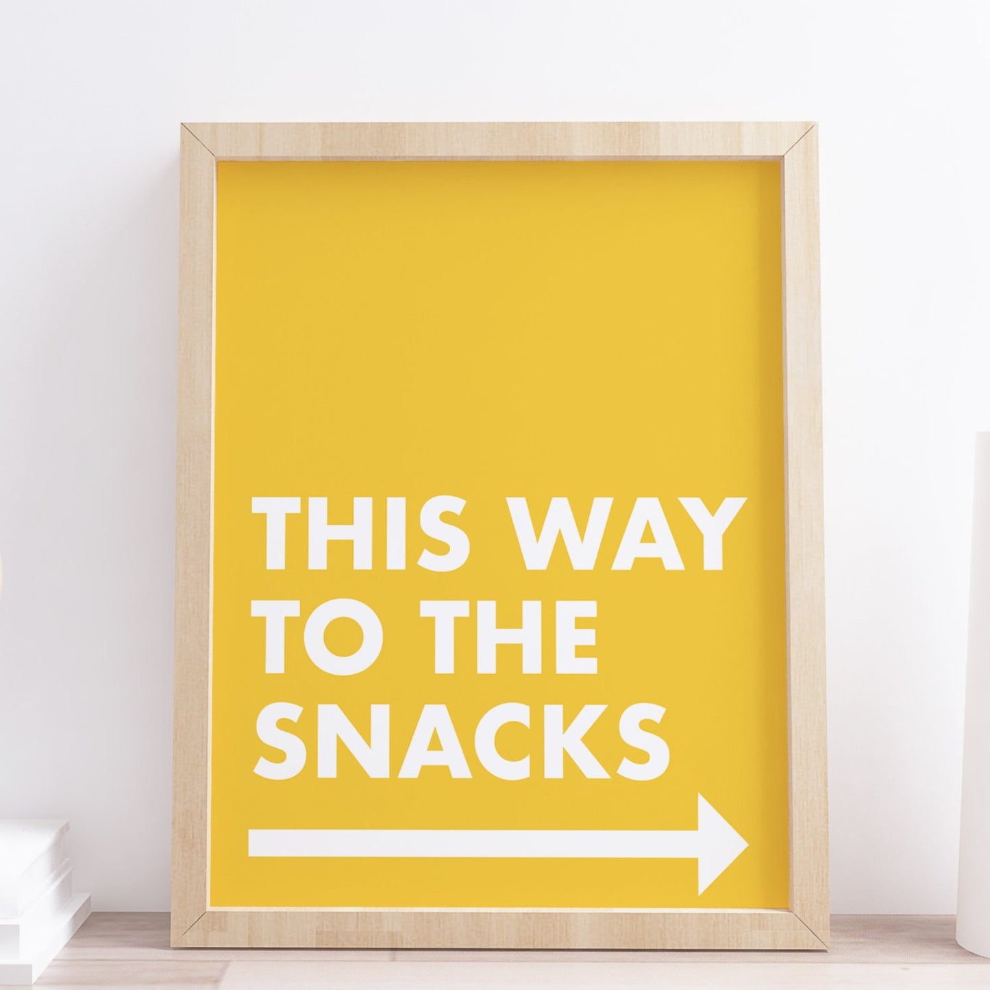 This Way To The Snacks Yellow Arrow Kitchen Print
