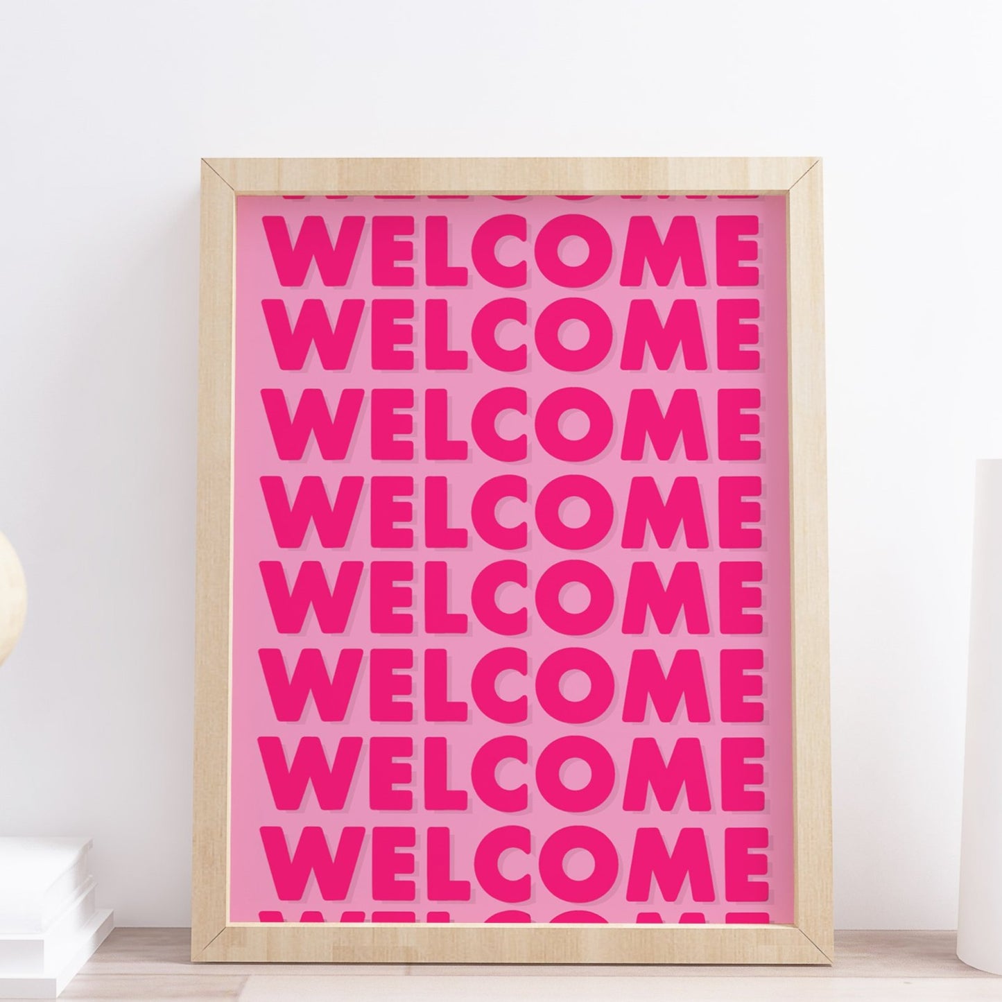 welcome pink typography print